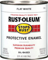 Rust-Oleum Stops Rust 7790502 Enamel Paint, Oil, Flat, White, 1 qt, Can, 50 to 110 sq-ft/qt Coverage Area